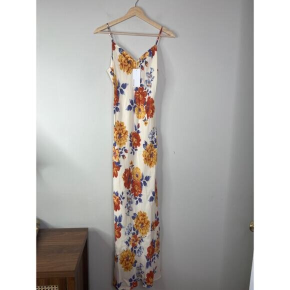 NWT Reformation Sleeveless Slim Fit Parma Lined Maxi Floral Dress Orange Sz: XS - Picture 2 of 8